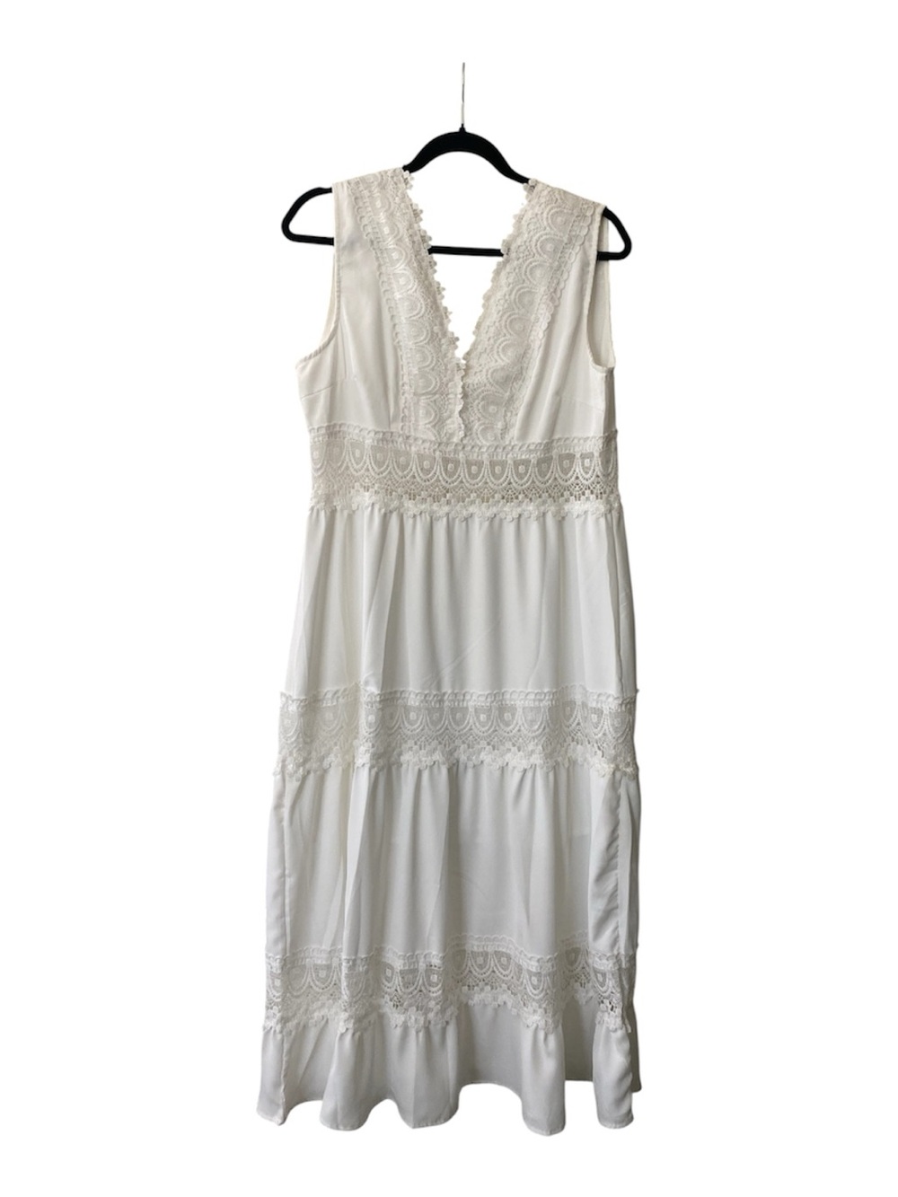 Shein Boho Feminine White Lace Trim Sleeveless Summer Midi Dress Size Large